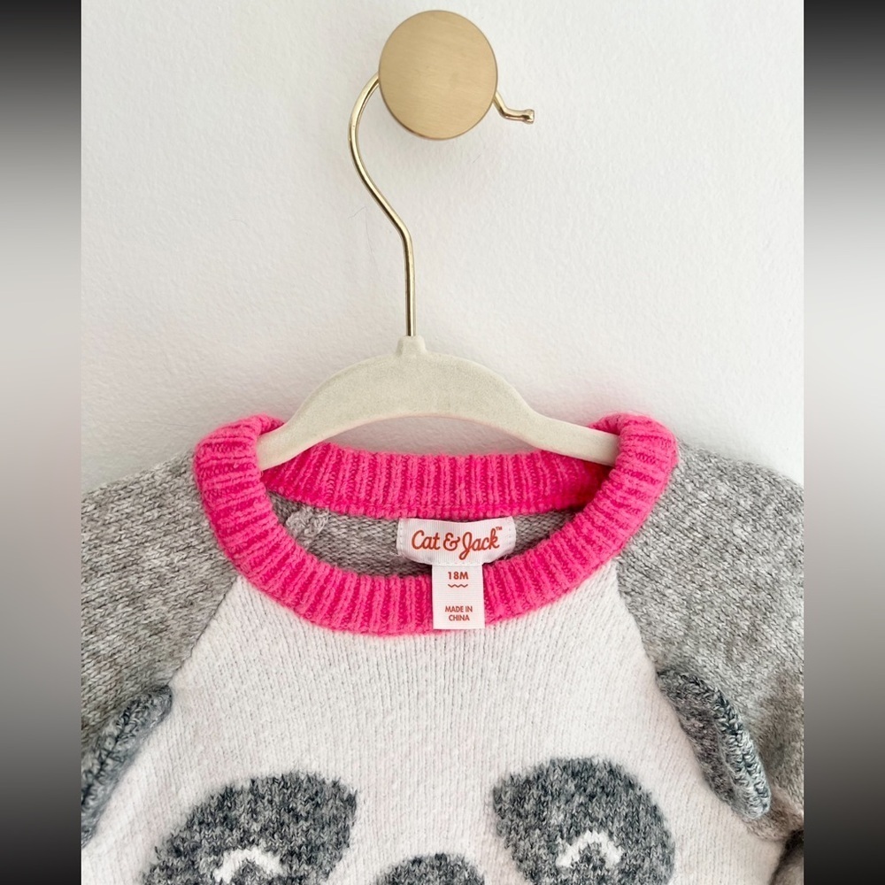 Cat & Jack Kids Gray and Pink Panda Sweater - Baby Girl 18 Months - Picture 3 of 5